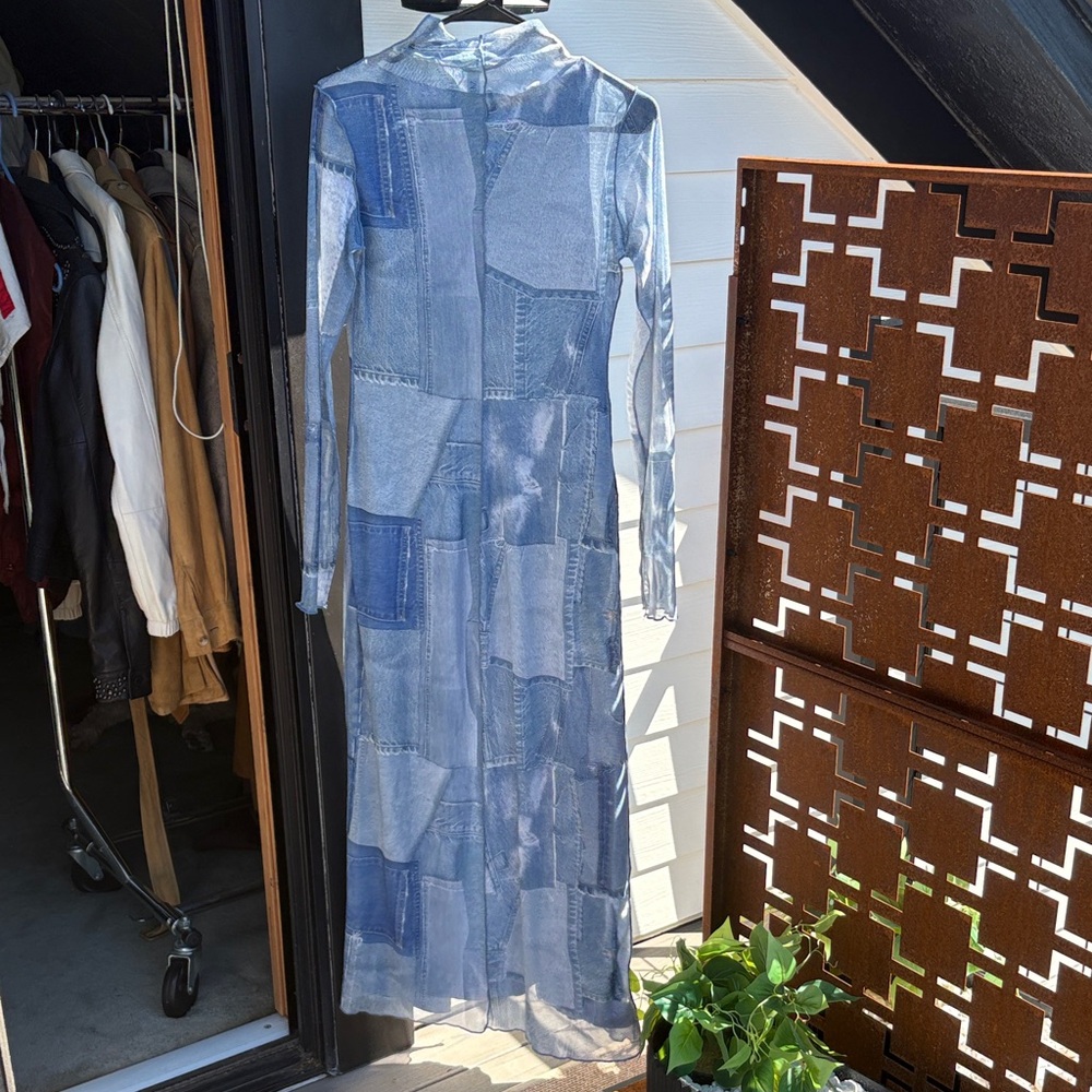 Zara Blue Patchwork Long Sleeve Dress